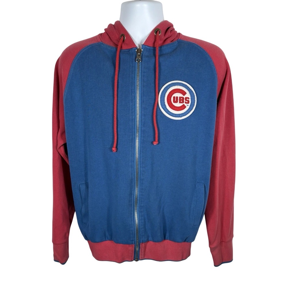 Chicago Cubs VTG Full Zip Jacket Medium Long Sleeves Hooded Blue & Red - 455